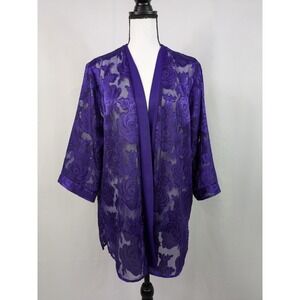 Dark Fairy Purple Floral Burnout Kimono Cardigan Sheer Bohemian Whimsigoth A076